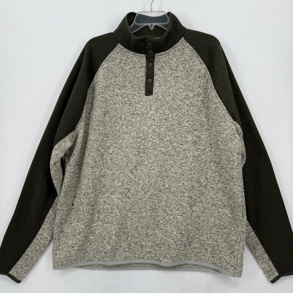 Lucky Brand Men's XXL Gray Green Snap Fleece Pullover Sweater Shirt